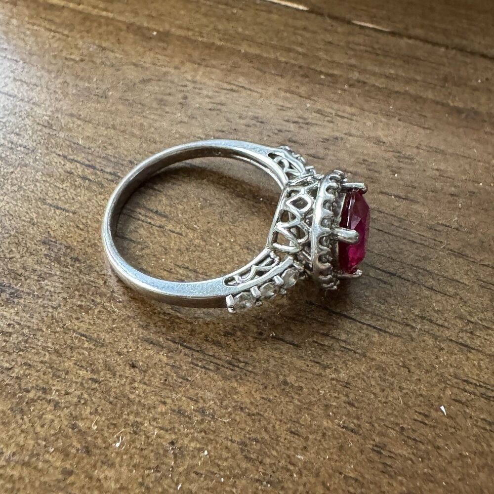 Sterling Silver Womens Ring CZ Cubic Zirconia Size 9 Red With Multiple Gem 925 - Picture 4 of 6